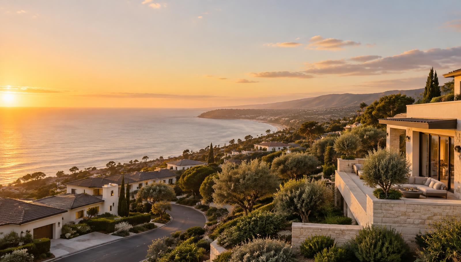 Premium Southern California coastal residential community at sunset